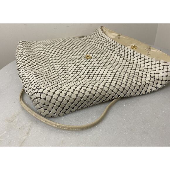 VTG 70s 80s Cream Whiting & Davis Chain Metal Mesh Clutch / Shoulder Bag Purse - Picture 11 of 14